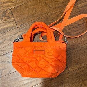 Marc Jacobs Bright Orange Quilted Mini Tote with Crossbody Strap